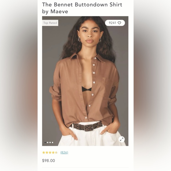 $98 MAEVE BY ANTHROPOLOGIE The Bennet Oversized Shirt Sz S Long Sleeve Hi-Low - Picture 4 of 16